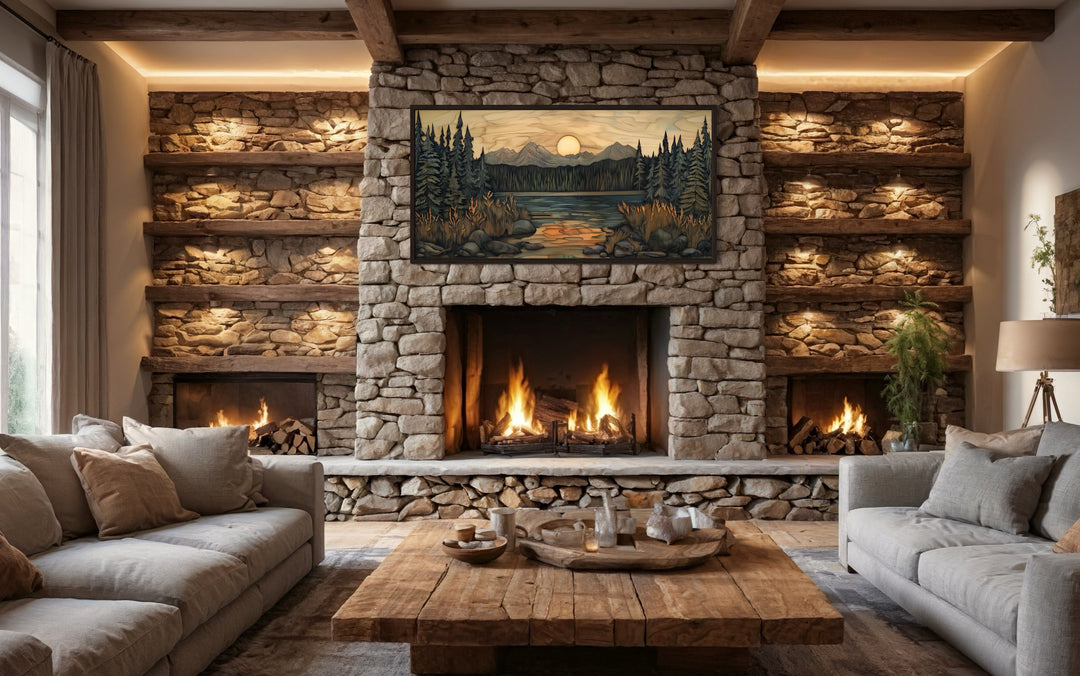 Rustic Pine Tree Wall Art – Layered Wood Decor | Framed Canvas for Cozy Lodge