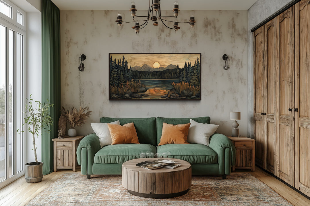 Rustic Pine Tree Wall Art – Layered Wood Decor | Framed Canvas for Cozy Lodge