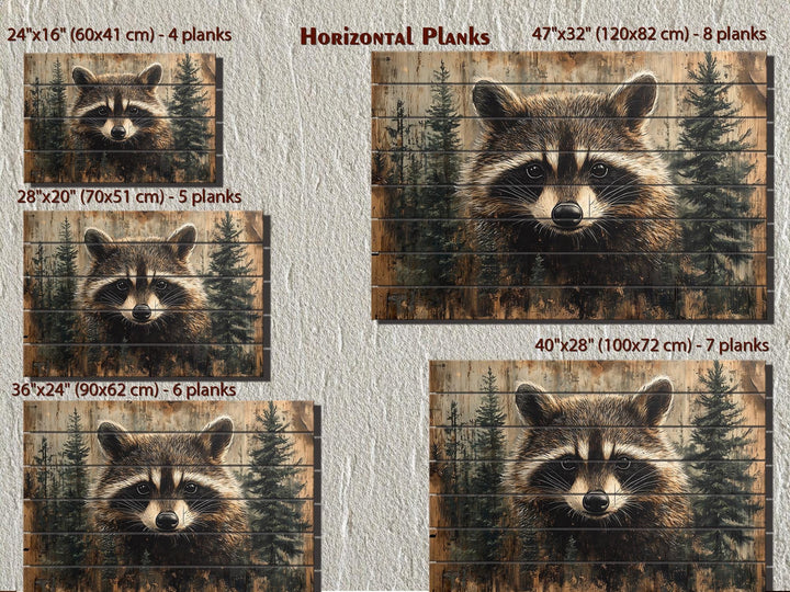 Rustic Raccoon In Pine Trees Distressed Wood Wall Art