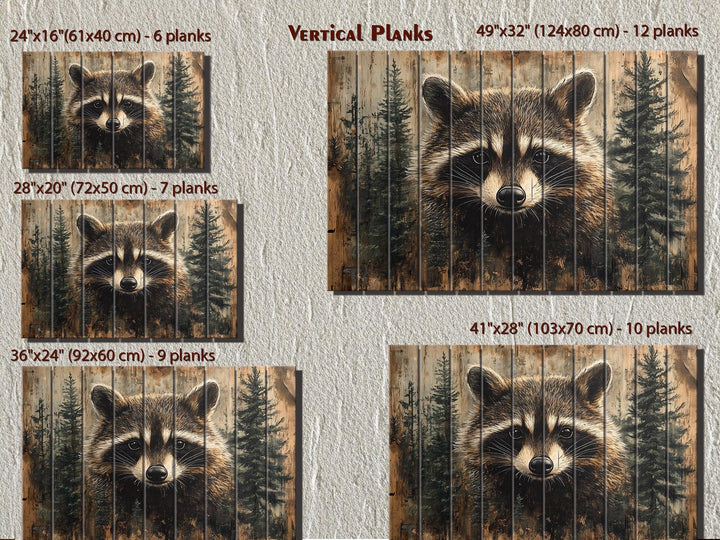 Rustic Raccoon In Pine Trees Distressed Wood Wall Art