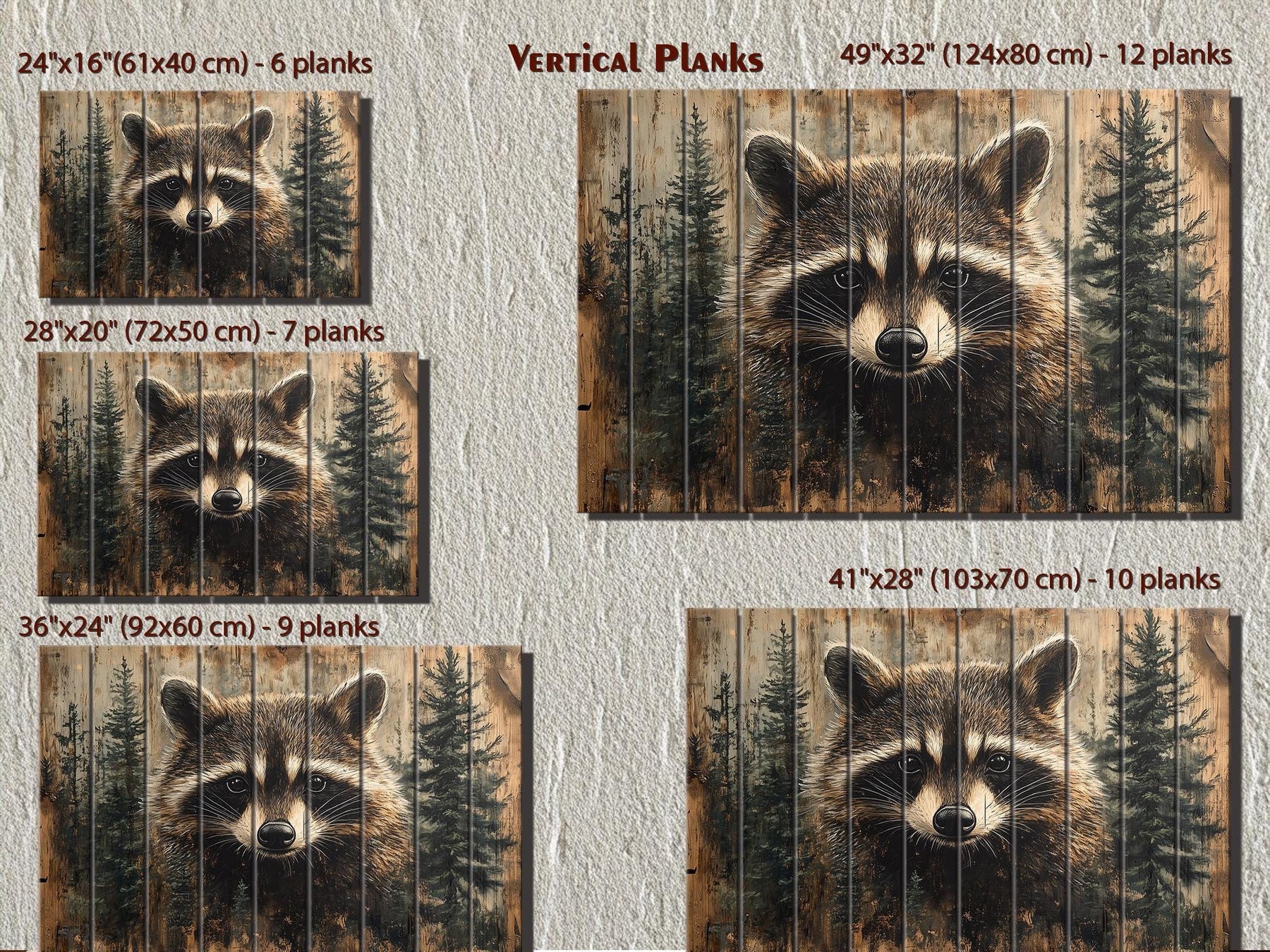 Rustic Raccoon Rustic Raccoon In Pine Trees Distressed Wood Wall Art | Wall Decor Delights