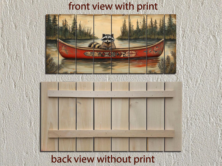 Rustic Raccoon in Canoe Distressed Wood Wall Art
