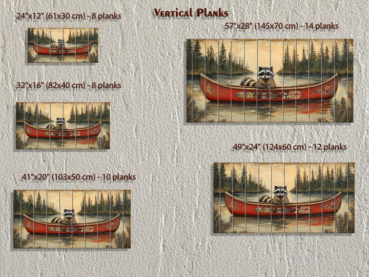 Rustic Raccoon in Canoe Distressed Wood Wall Art