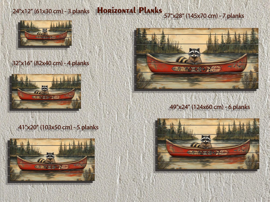 Rustic Raccoon in Canoe Distressed Wood Wall Art