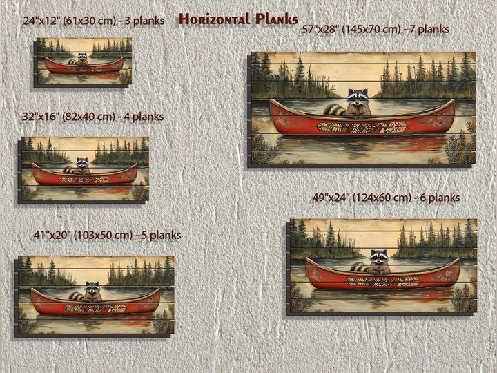 Rustic Raccoon in Canoe Distressed Wood Wall Art