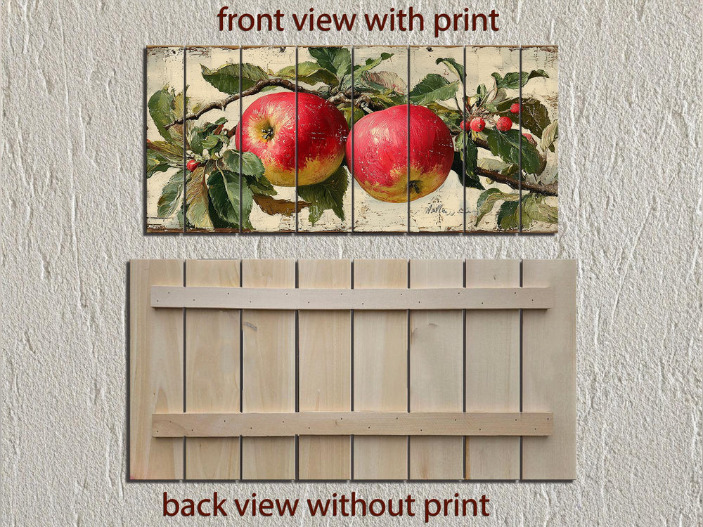Rustic Red Apples on Branch Distressed Wood Wall Art