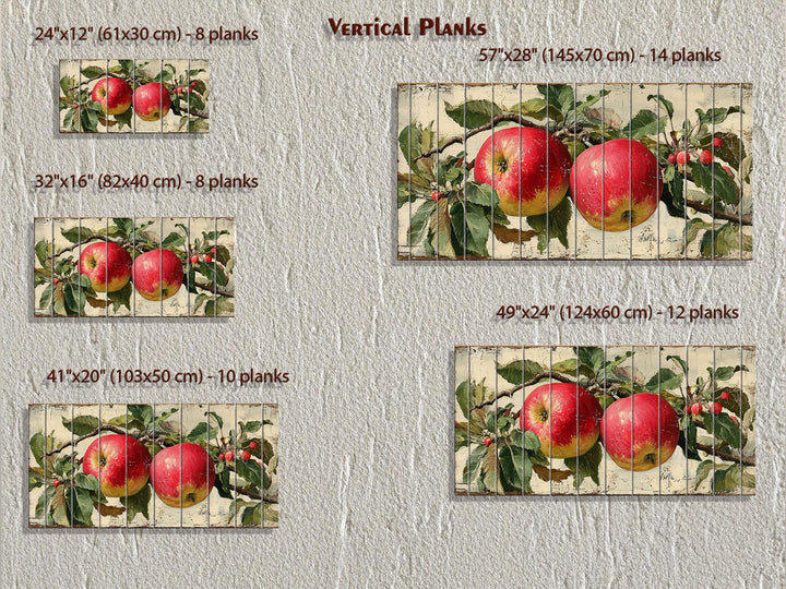 Rustic Red Apples on Branch Distressed Wood Wall Art