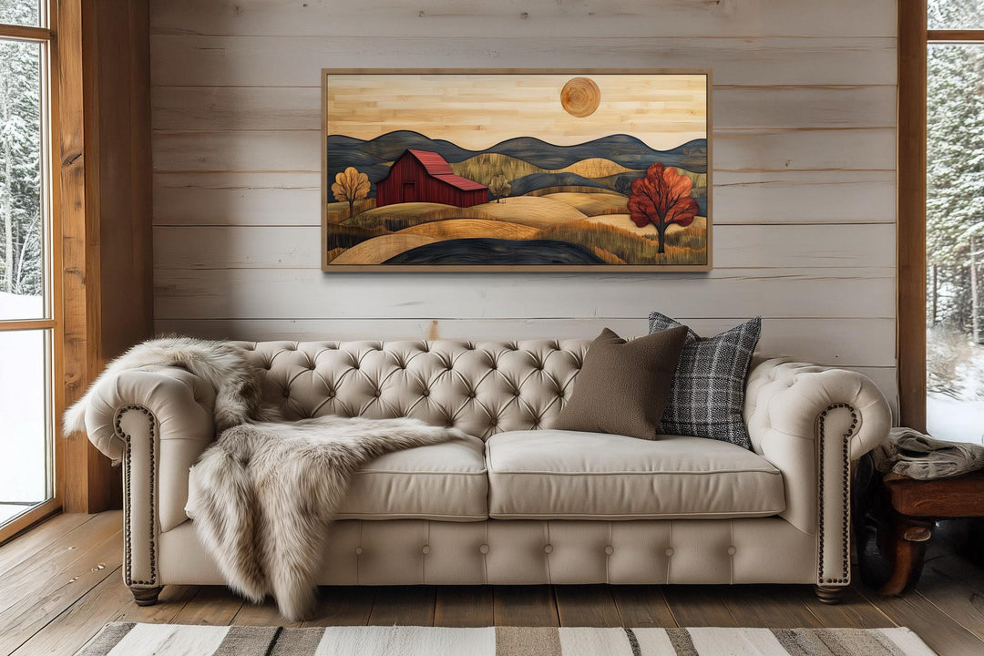 Rustic Red Barn And Farm Landscape Wood Style Canvas Wall Art