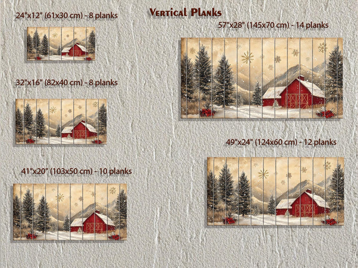 Rustic Red Barn in Snow Distressed Wood Wall Art – Farmhouse Christmas Winter Landscape