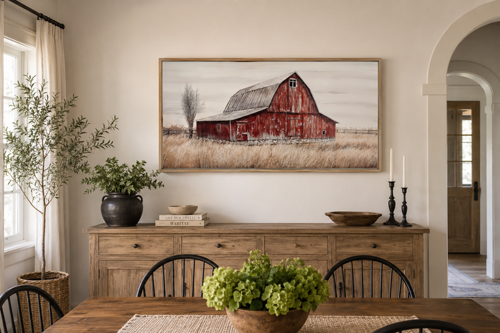 Rustic Red Old Farm Barn Painting On Wood Farmhouse Canvas Wall Art
