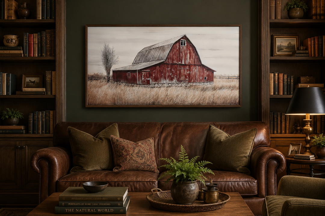 Rustic Red Old Farm Barn Painting On Wood Farmhouse Canvas Wall Art