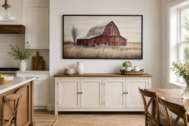 Rustic Red Old Farm Barn Painting On Wood Farmhouse Canvas Wall Art