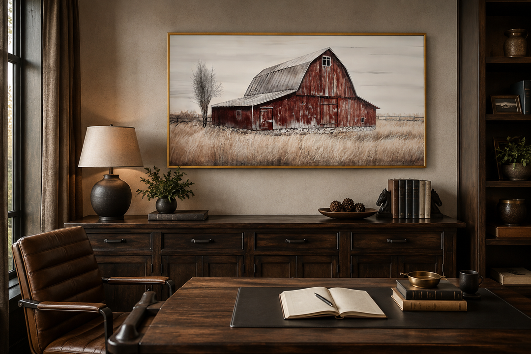Rustic Red Old Farm Barn Painting On Wood Farmhouse Canvas Wall Art