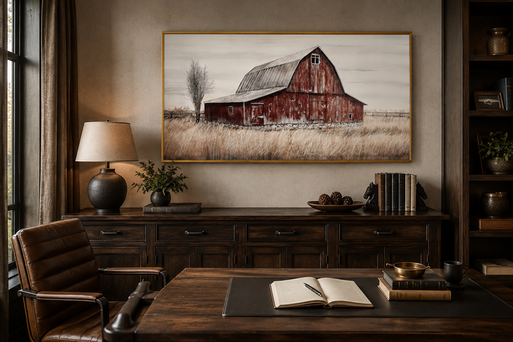 Rustic Red Old Farm Barn Painting On Wood Farmhouse Canvas Wall Art