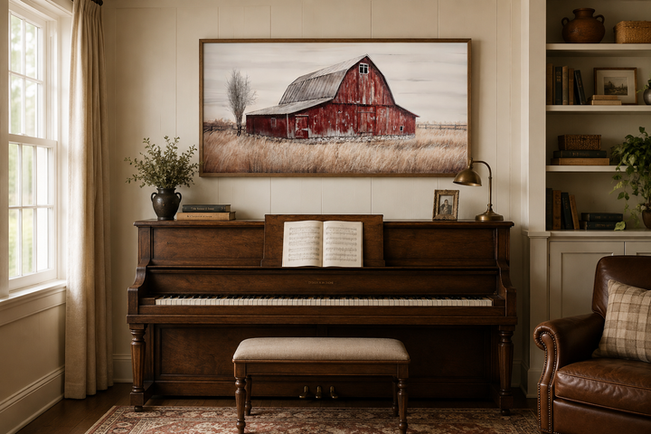 Rustic Red Old Farm Barn Painting On Wood Farmhouse Canvas Wall Art