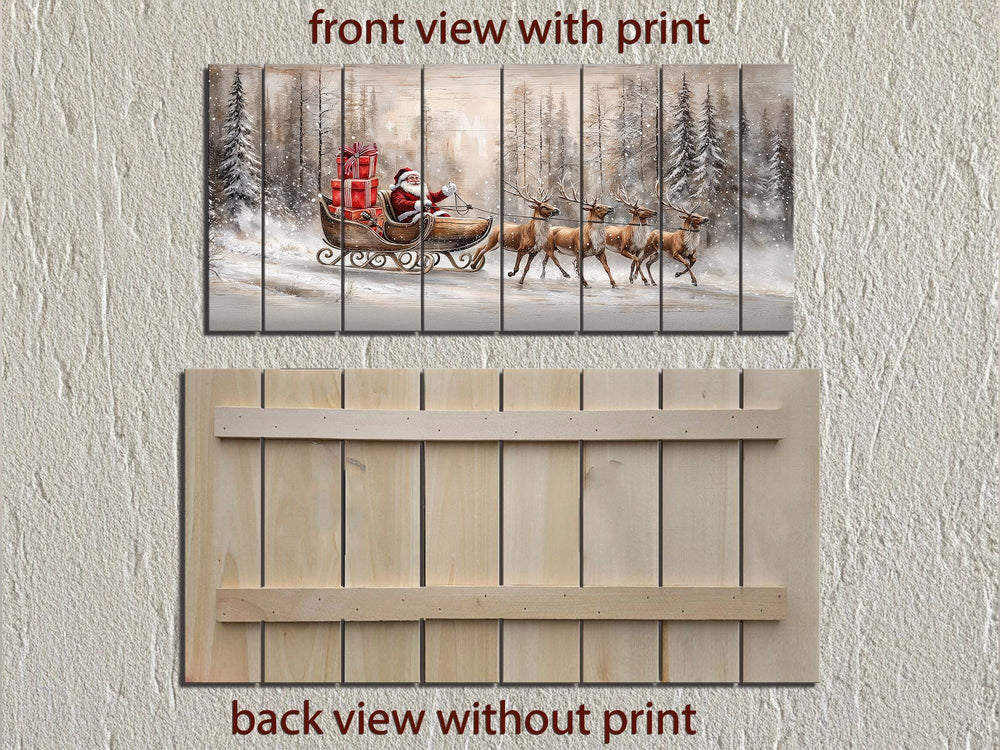 Rustic Santa Sleigh Ride Distressed Wood Wall Art