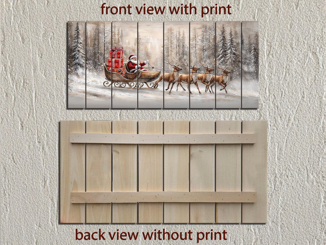 Rustic Santa Sleigh Ride Distressed Wood Wall Art