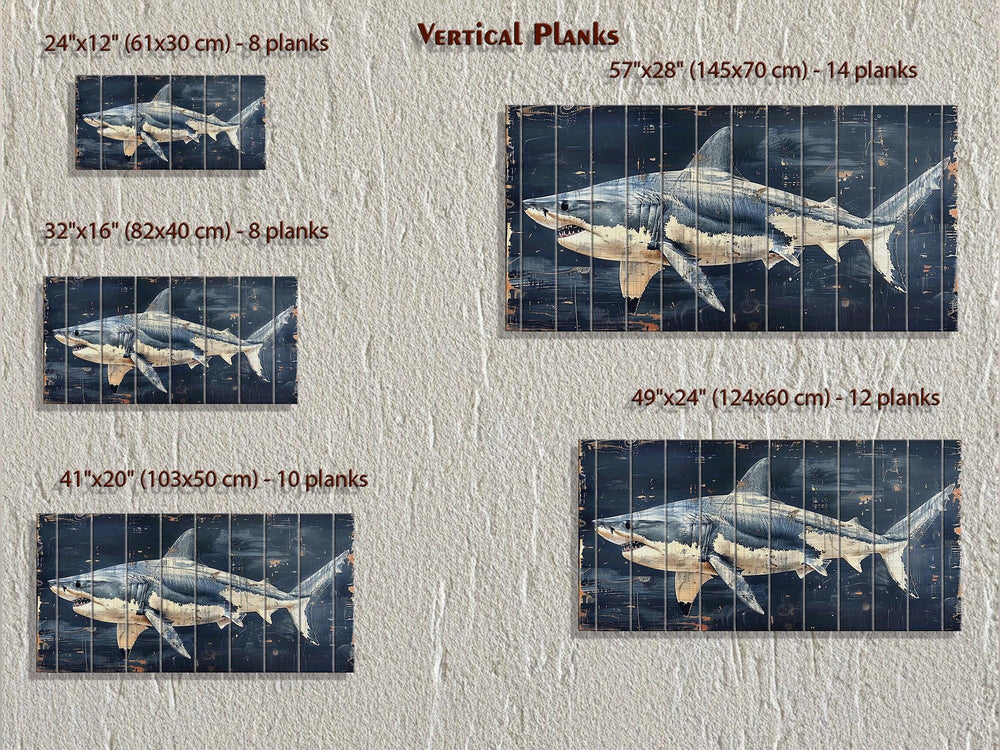 Rustic Shark Ocean Coastal Distressed Wood Wall Art