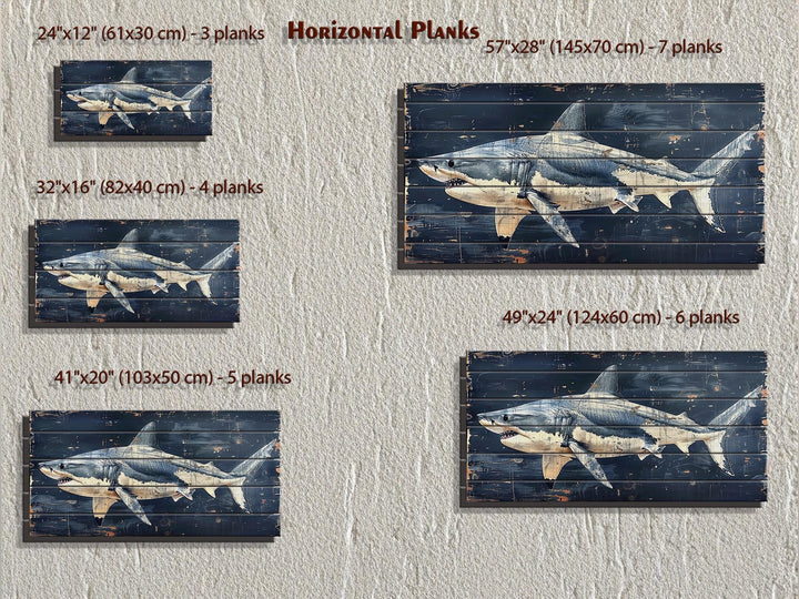 Rustic Shark Ocean Coastal Distressed Wood Wall Art