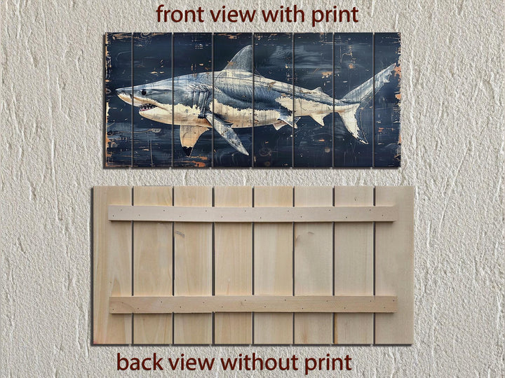 Rustic Shark Ocean Coastal Distressed Wood Wall Art