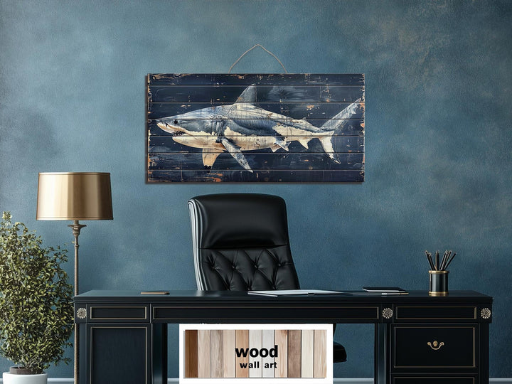 Rustic Shark Ocean Coastal Distressed Wood Wall Art