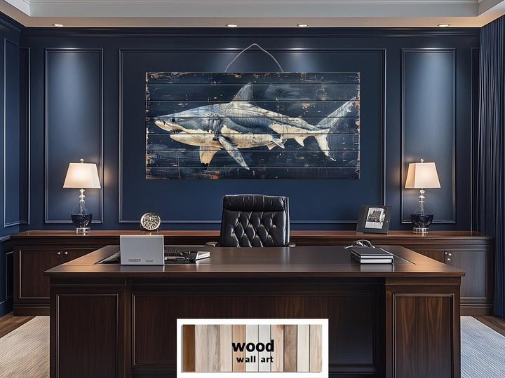 Rustic Shark Ocean Coastal Distressed Wood Wall Art