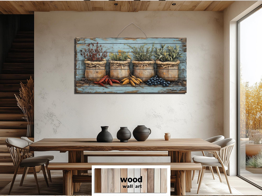 Rustic Spices, Herbs and Vegetable Sacks Distressed Wood Wall Art