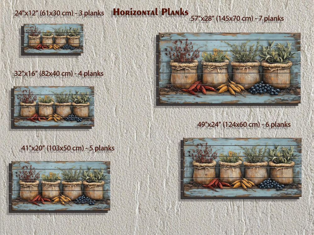 Rustic Spices, Herbs and Vegetable Sacks Distressed Wood Wall Art