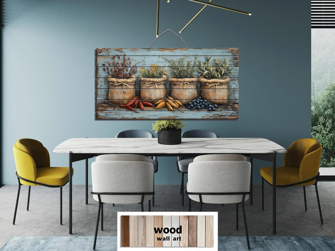 Rustic Spices, Herbs and Vegetable Sacks Distressed Wood Wall Art