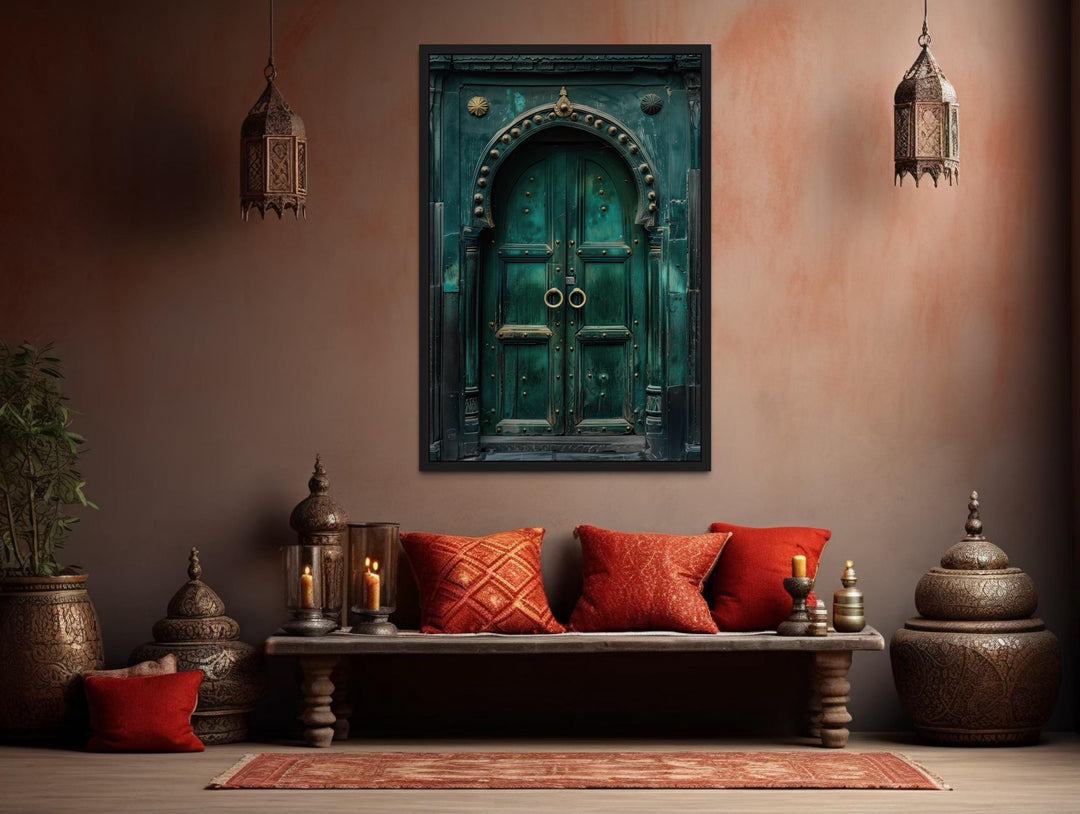 Rustic Teal Turquoise Green Vintage Indian Door Canvas Wall Art