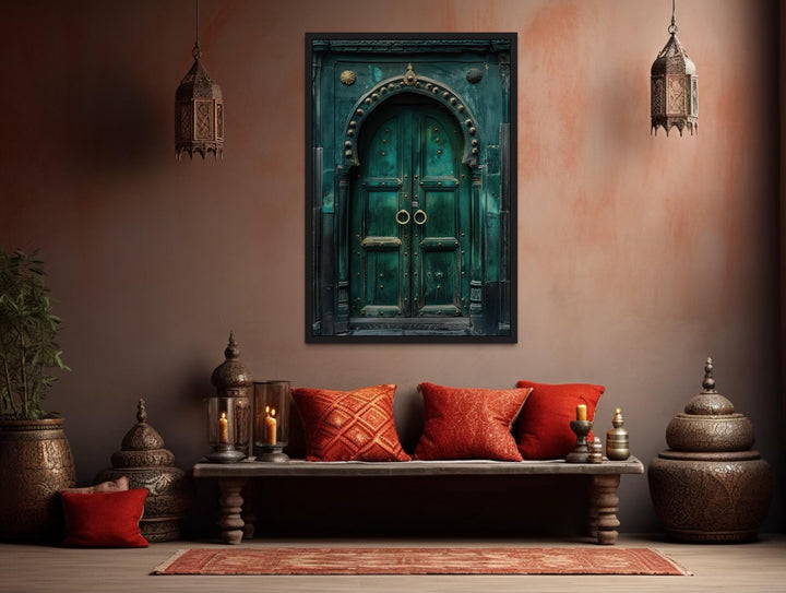 Rustic Teal Turquoise Green Vintage Indian Door Canvas Wall Art