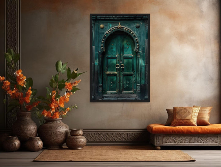 Rustic Teal Turquoise Green Vintage Indian Door Canvas Wall Art