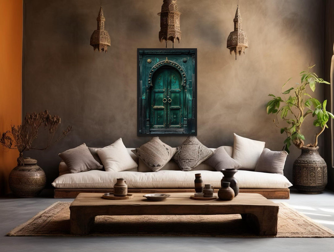 Rustic Teal Turquoise Green Vintage Indian Door Canvas Wall Art