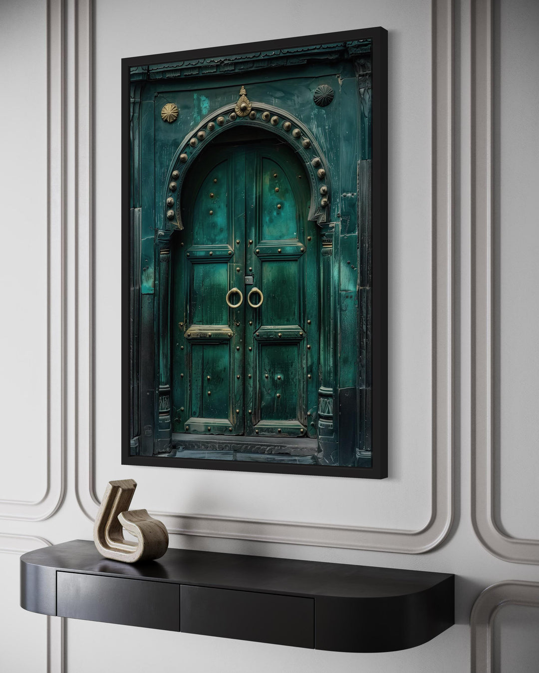 Rustic Teal Turquoise Green Vintage Indian Door Canvas Wall Art