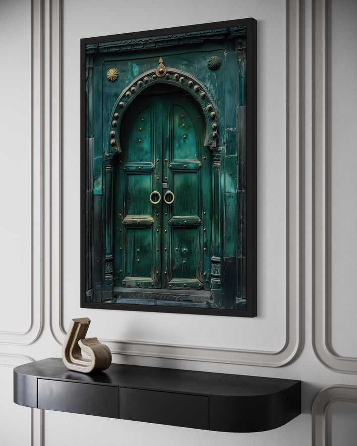 Rustic Teal Turquoise Green Vintage Indian Door Canvas Wall Art