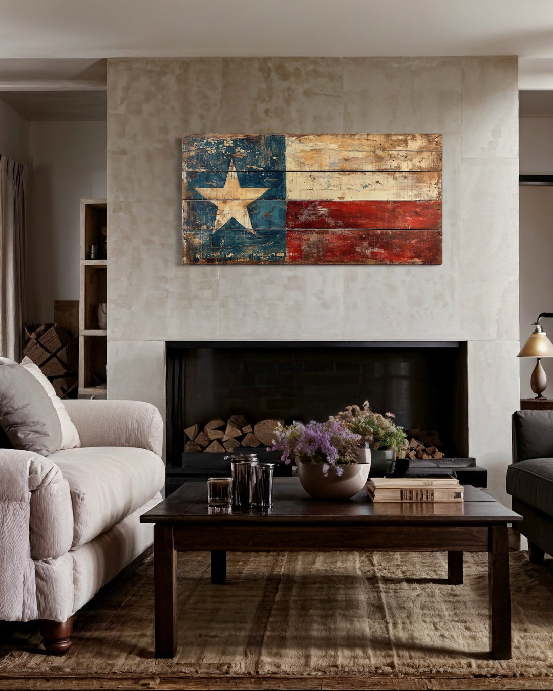 Rustic Texas Flag Extra Large Framed Canvas Wall Art