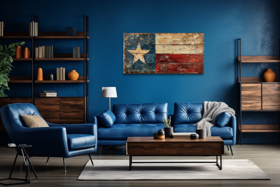 Rustic Texas Flag Extra Large Framed Canvas Wall Art