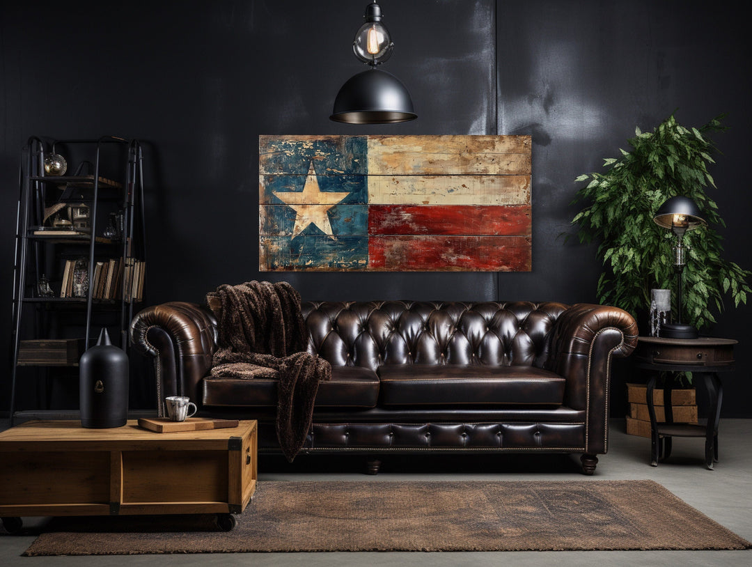 Rustic Texas Flag Extra Large Framed Canvas Wall Art