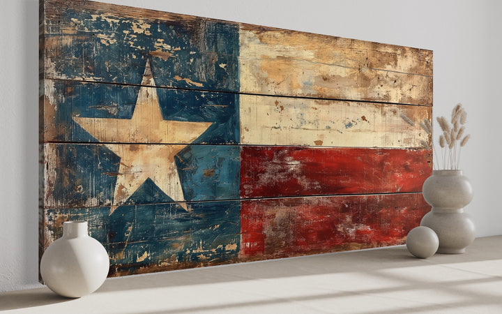 Rustic Texas Flag Extra Large Framed Canvas Wall Art