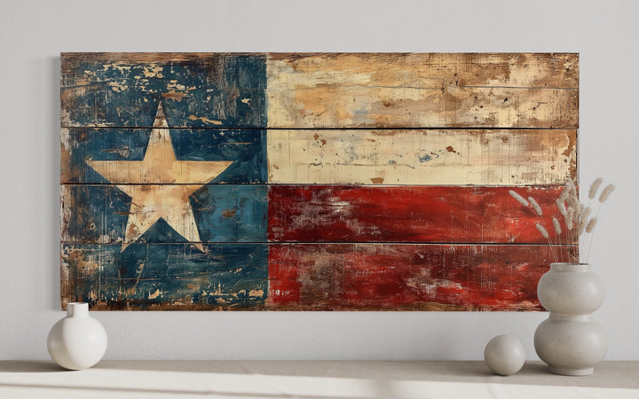 Rustic Texas Flag Extra Large Framed Canvas Wall Art