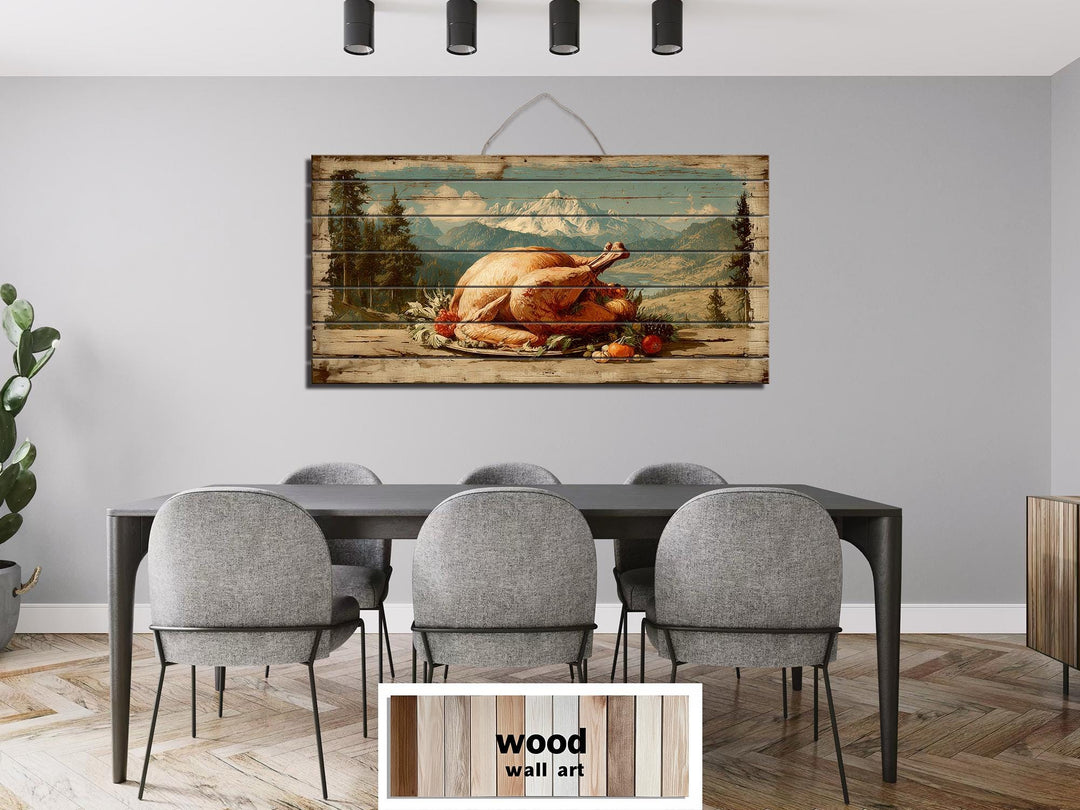 Rustic Thanksgiving Turkey Feast Distressed Wood Wall Art