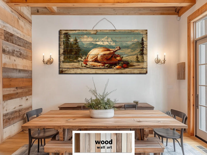 Rustic Thanksgiving Turkey Feast Distressed Wood Wall Art