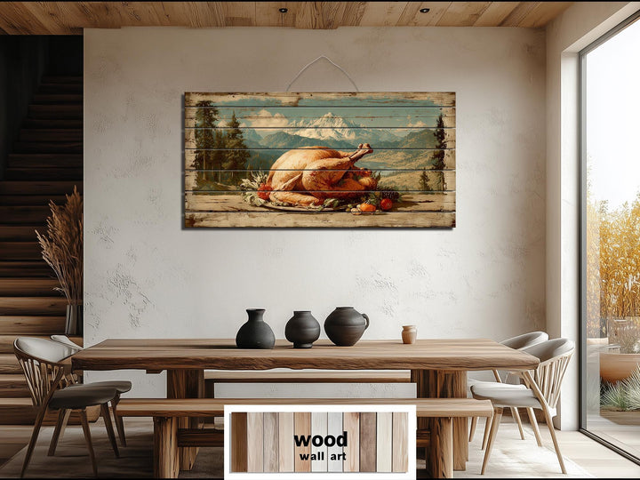 Rustic Thanksgiving Turkey Feast Distressed Wood Wall Art