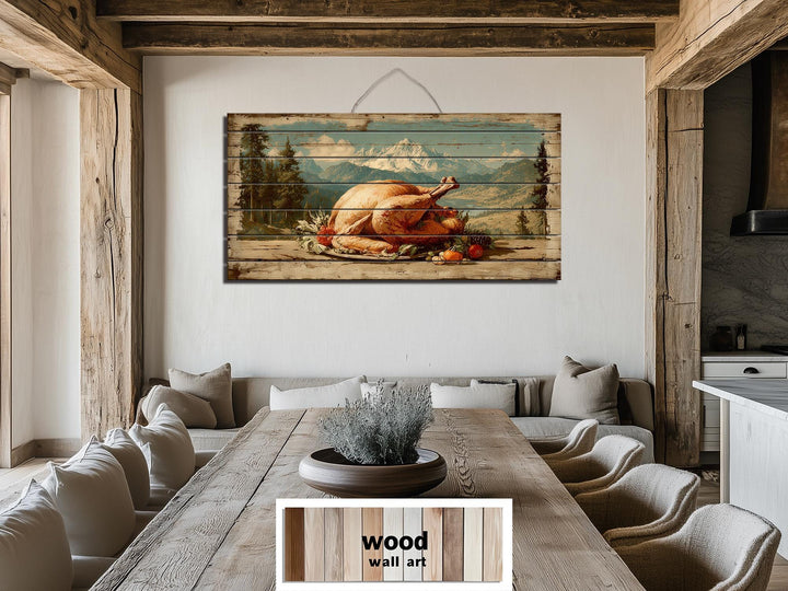 Rustic Thanksgiving Turkey Feast Distressed Wood Wall Art