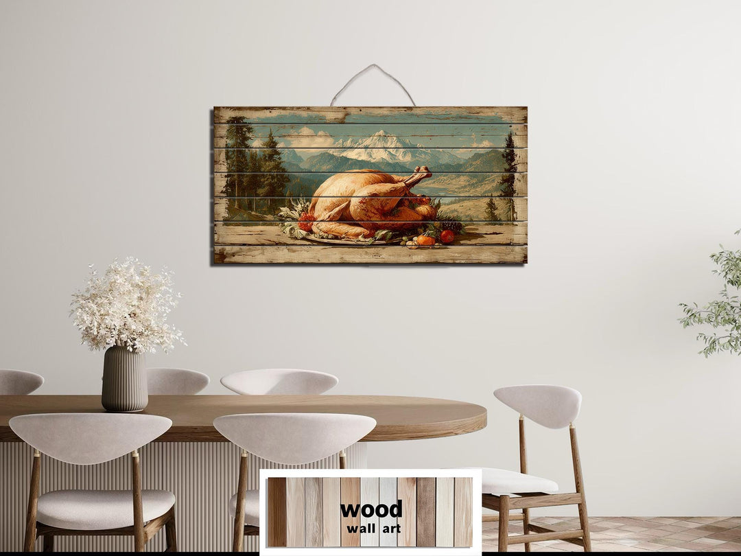 Rustic Thanksgiving Turkey Feast Distressed Wood Wall Art