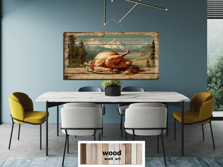 Rustic Thanksgiving Turkey Feast Distressed Wood Wall Art