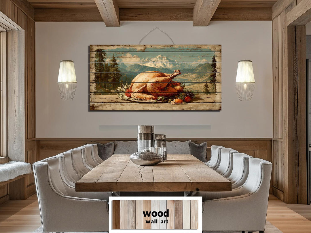 Rustic Thanksgiving Turkey Feast Distressed Wood Wall Art