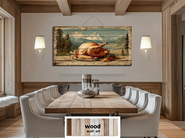 Rustic Thanksgiving Turkey Feast Distressed Wood Wall Art