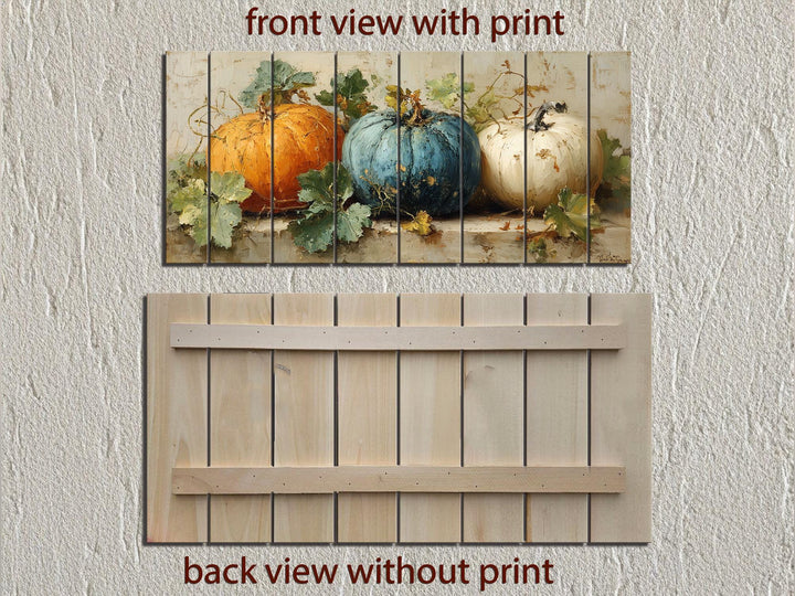 Rustic Three Pumpkins Distressed Wood Autumn Wall Art For Dining Room Or Kitchen