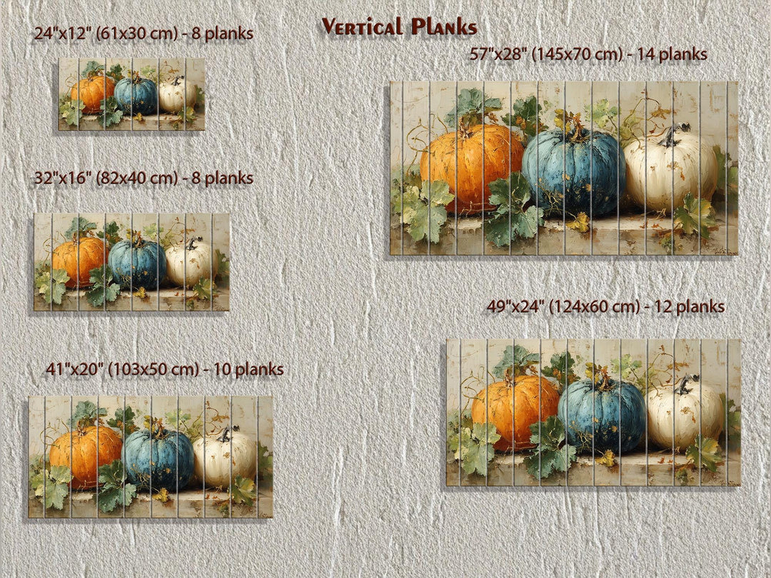 Rustic Three Pumpkins Distressed Wood Autumn Wall Art For Dining Room Or Kitchen